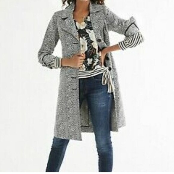 CAbi Black White Zebra Print Button Up Long Line 007 Trench Coat Size Small - Picture 2 of 10